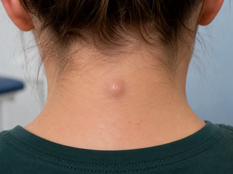 An epidermoid cyst on a patient's neck.