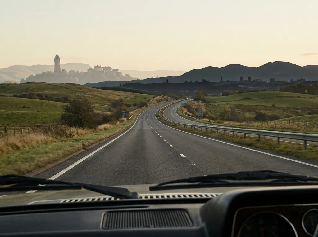 The M9 motorway from Stirling and Falkirk toward Edinburgh.